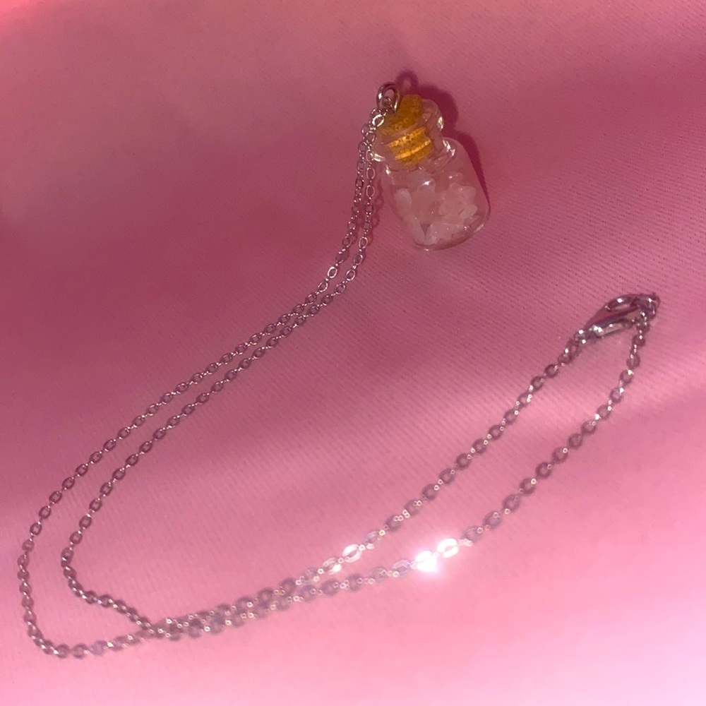 Rose quartz bottle charm necklace